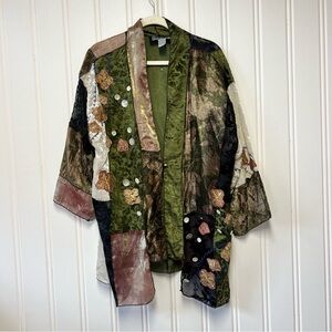 Indigo Moon Patchwork Velvet Boho Jacket 1X Embellished Festival Kimono Style